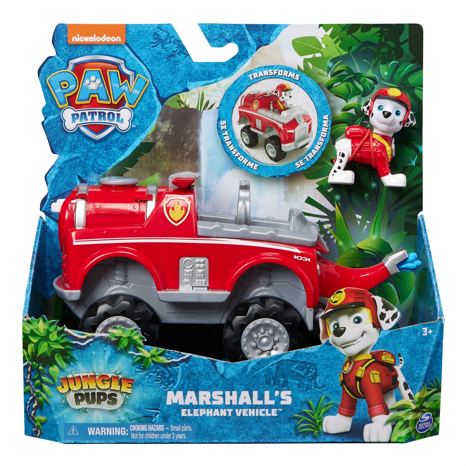Spin Master PAW Patrol Jungle Pups - Veicolo Elefante di Marshall con Luci e Suoni, Trasformabile, Include Personaggio da Collezione, Giocattolo per Bambini dai 3 Anni