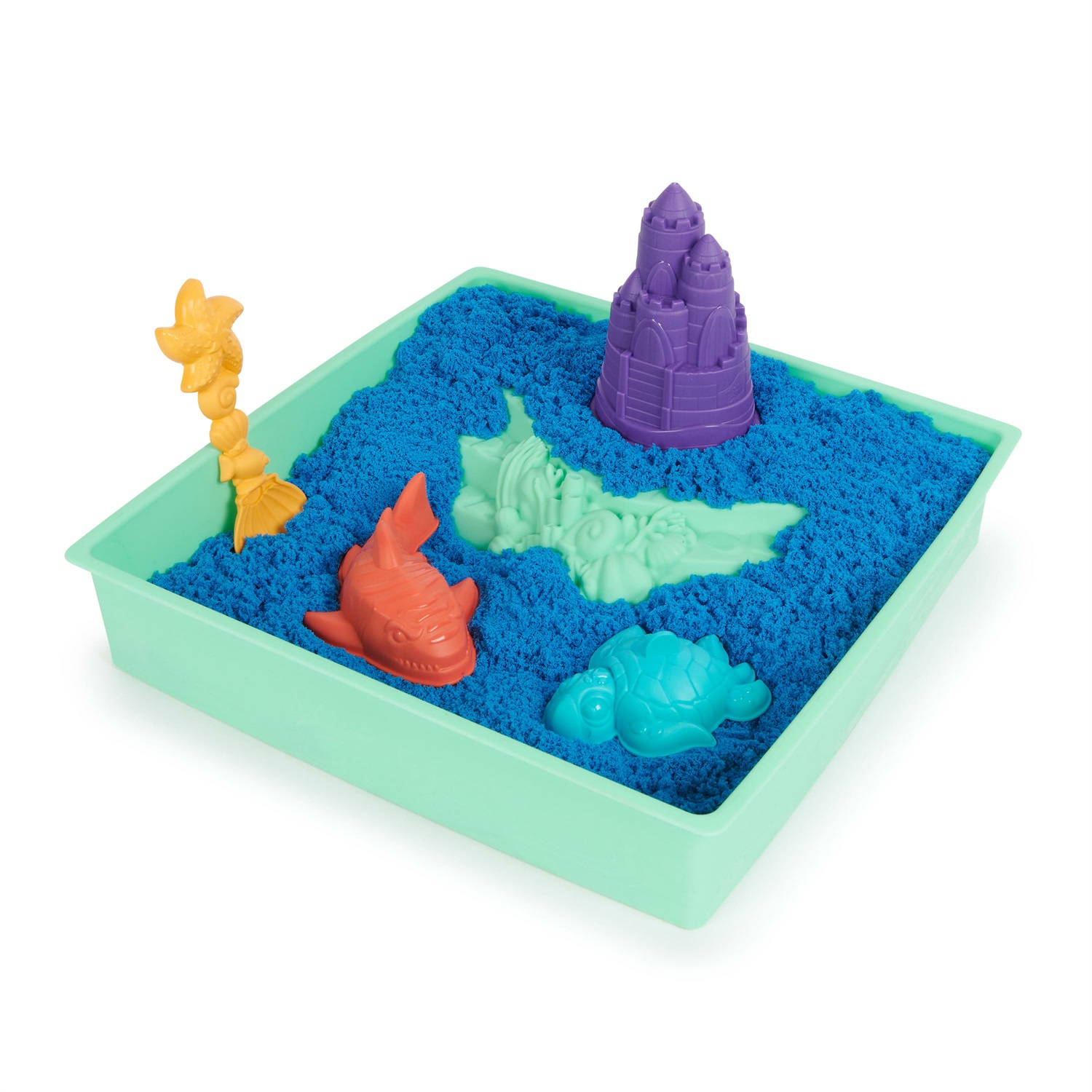 Spin Master Kinetic Sand Playset Castelli di Sabbia - Sabbia cinetica colorata a sorpresa 454gr con 3 formine incluse e vaschetta, giocattolo per bambini 3 anni