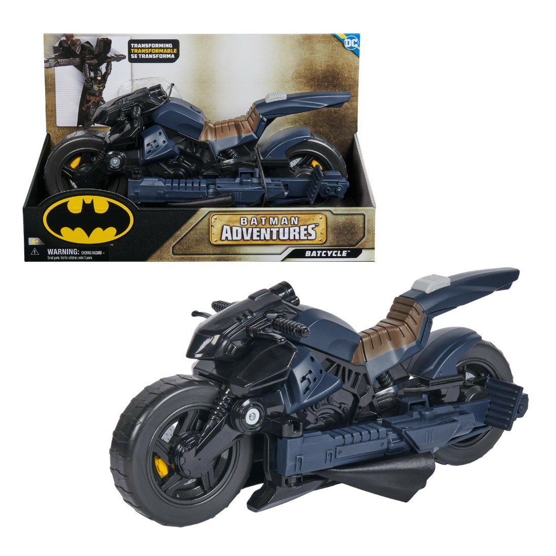 DC Comics Batcycle 2 in 1 Trasformabile - Veicolo Batman Adventures Compatibile con Action Figure da 30 cm, Trasformazione in Paracadute, Giochi per Bambini 4 Anni