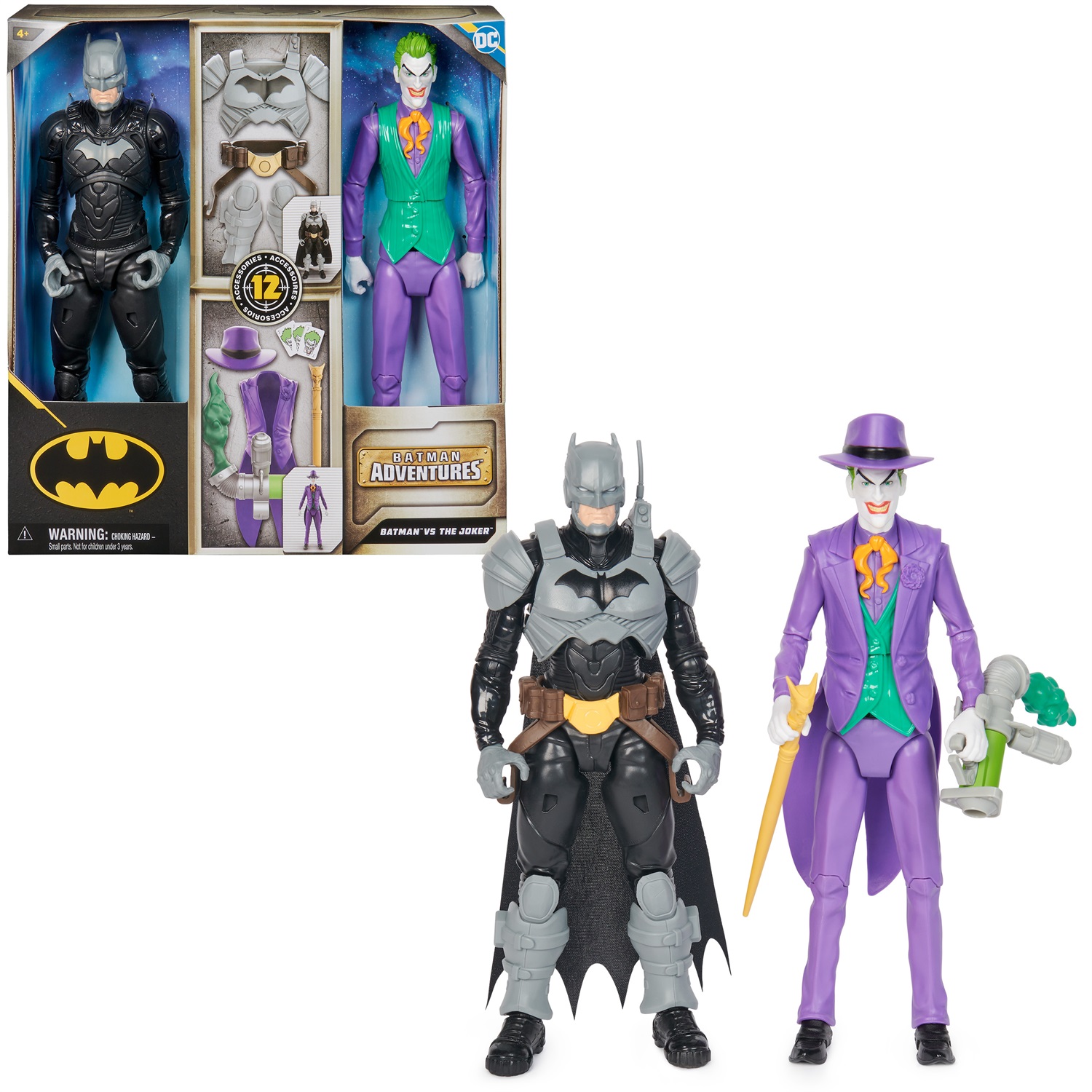 DC Comics Action Figure Batman Adventures - Set di 2 Figure (Batman e Joker) Alte 30 cm con 12 Accessori e 17 Punti di Articolazione, Giocattolo per Bambini 4 Anni