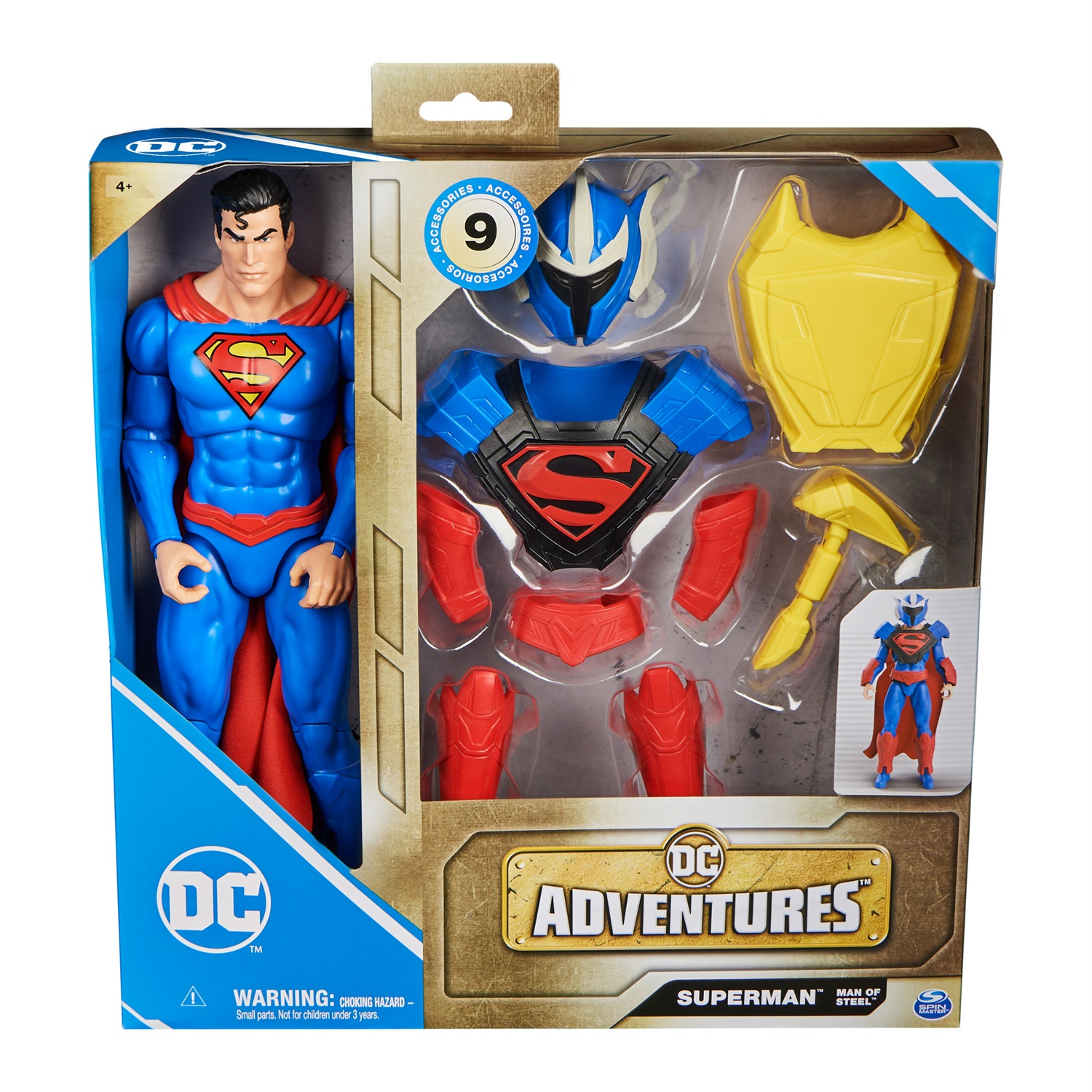 DC Comics Action Figure Superman 30 cm - DC Adventures con 9 Accessori e 17 Punti di Articolazione, Giochi per Bambini 4 Anni