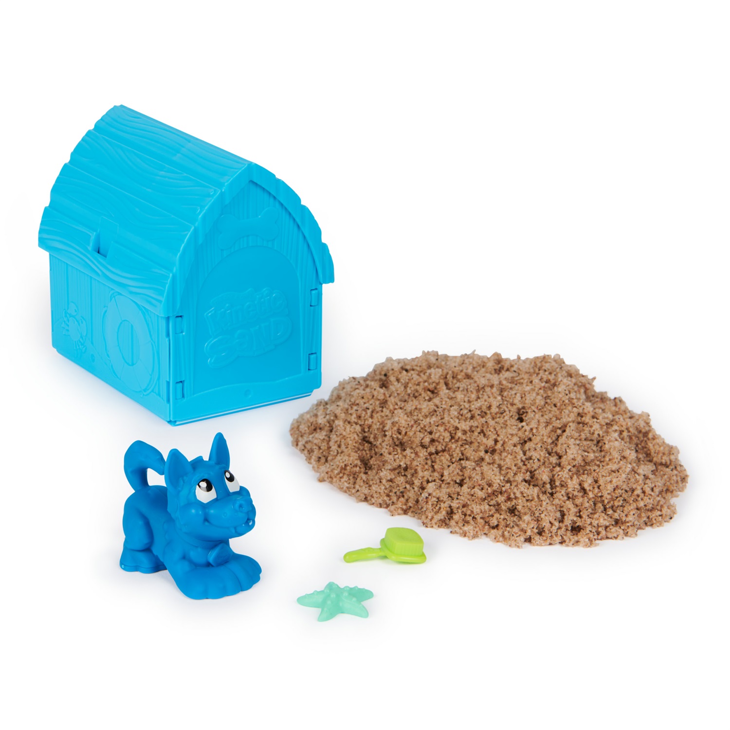 Spin Master Kinetic Sand Mini Cagnolino - 170g di Sabbia Cinetica Naturale, 1 Cagnolino a Sorpresa, 2 Accessori, Custodia a Forma di Cuccia, Giocattoli per Bambini 3