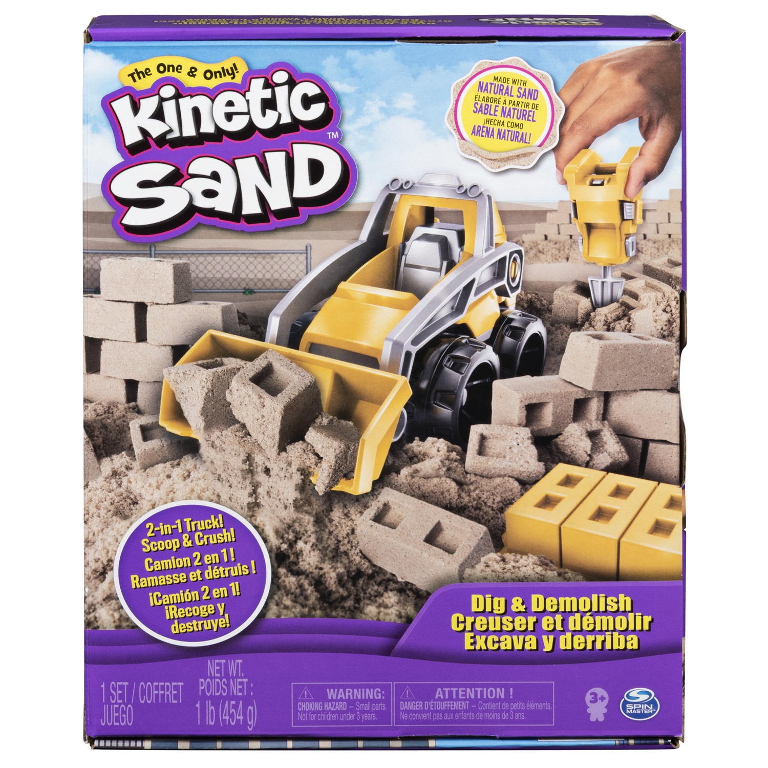 Kinetic Sand Set Cantiere - 454Gr di Sabbia Cinetica con Veicolo da Lavoro e Strumenti per Costruzioni, dai 3 Anni