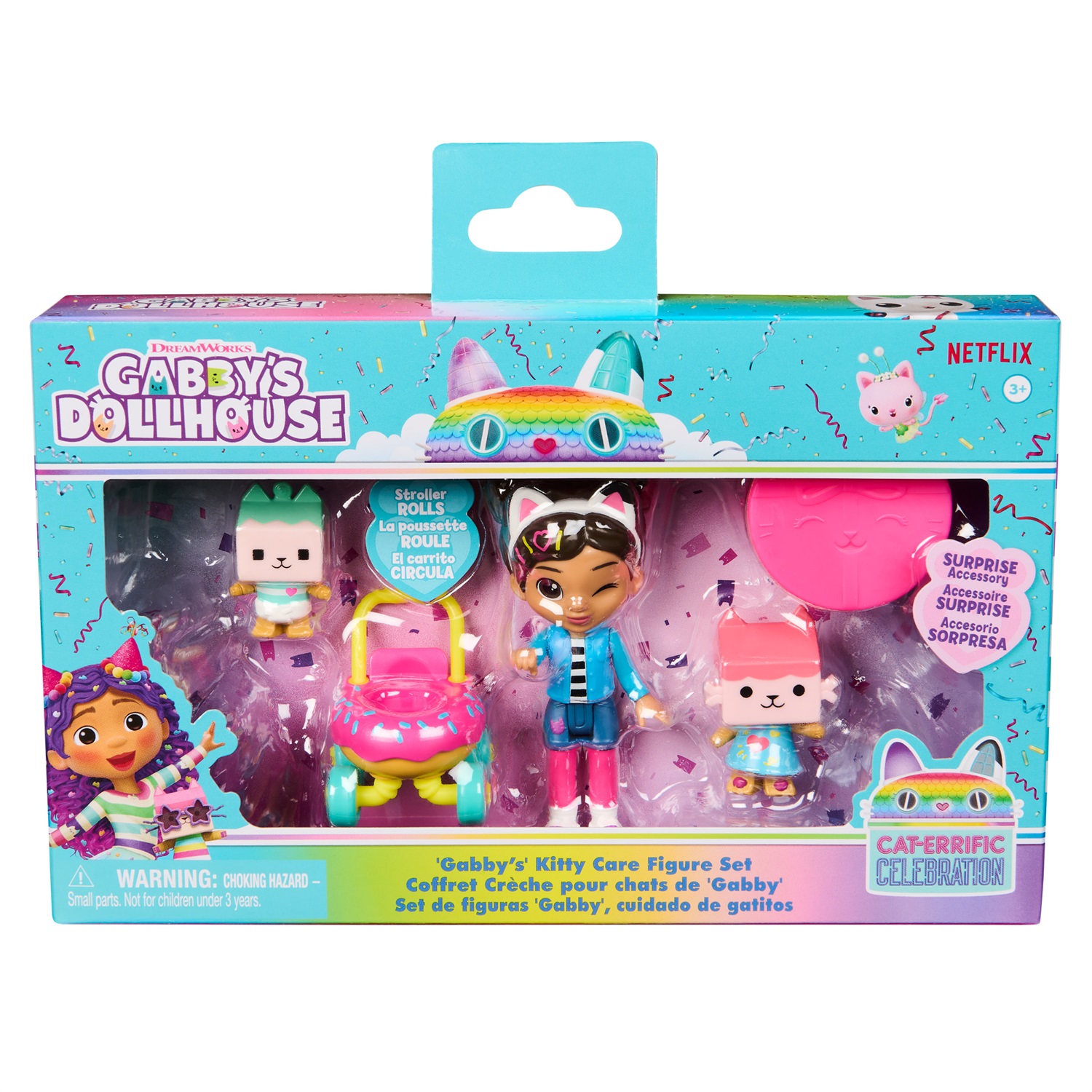 Spin Master Gabby's Dollhouse Kitty Care Figure Set - Include 4 Personaggi: Gabby, Baby Scatola, Benny Scatola e Accessori per Bambini dai 3 Anni