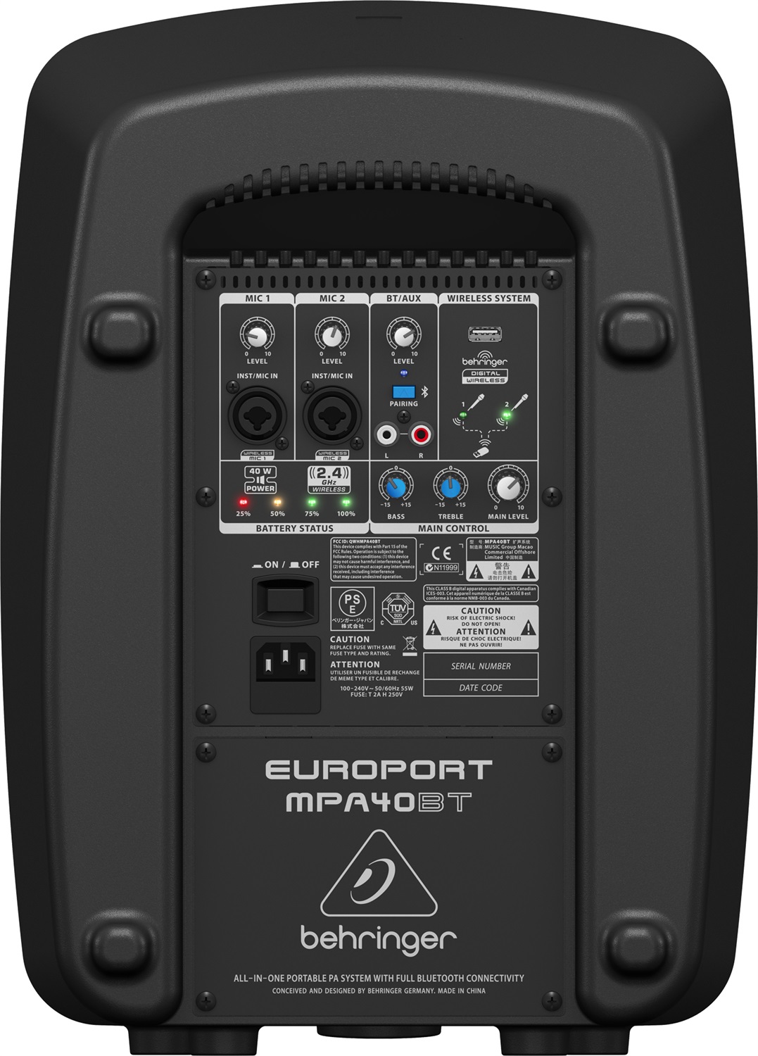 Behringer EUROPORT MPA40BT - Sistema PA Portatile 40W con Bluetooth e Batteria Ricaricabile