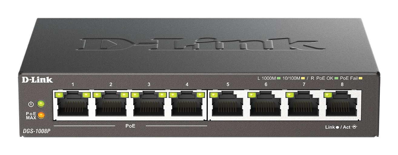 D-Link DGS-1008P Switch di rete Non gestito L2 8 Porte Gigabit Ethernet (10/100/1000) con Power over Ethernet (PoE) - Nero