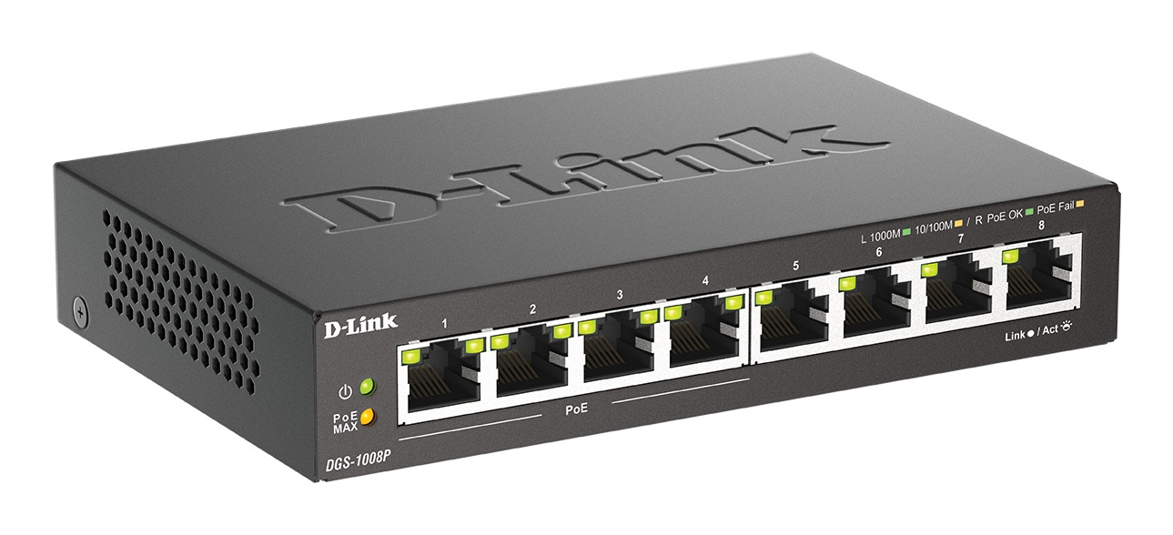 D-Link DGS-1008P Switch di rete Non gestito L2 8 Porte Gigabit Ethernet (10/100/1000) con Power over Ethernet (PoE) - Nero
