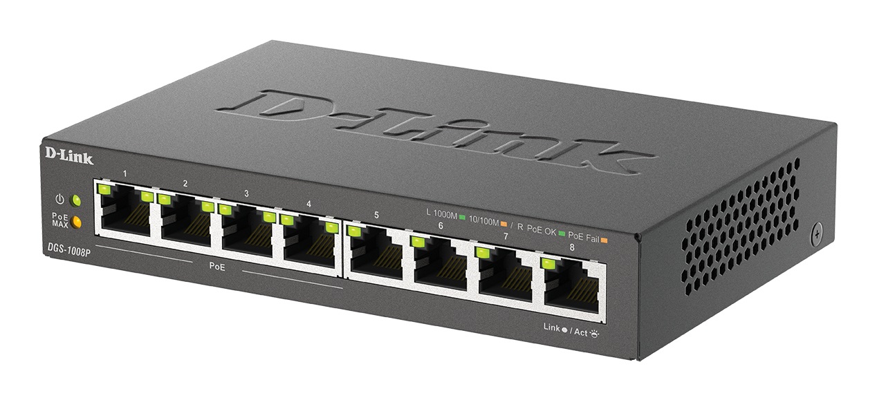 D-Link DGS-1008P Switch di rete Non gestito L2 8 Porte Gigabit Ethernet (10/100/1000) con Power over Ethernet (PoE) - Nero