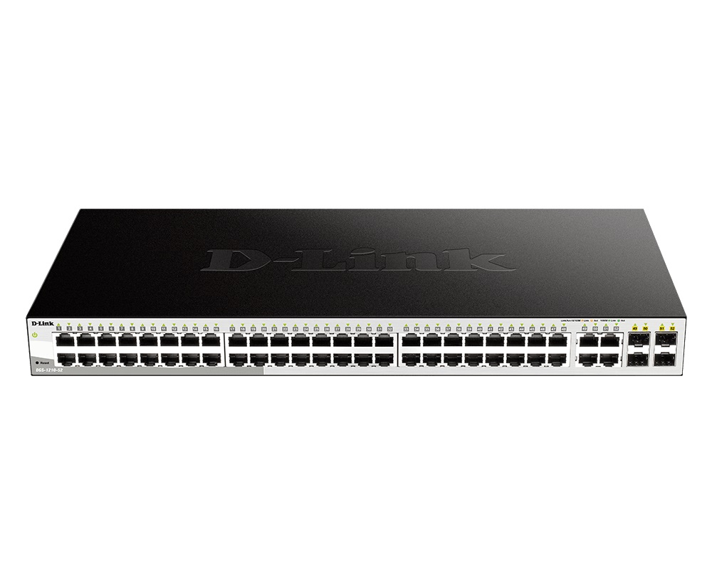 D-Link DGS-1210-52 Switch di Rete Gestito L2 48 Porte Gigabit Ethernet (10/100/1000) con 4 Porte SFP, Full Duplex, Rack 1U, Nero