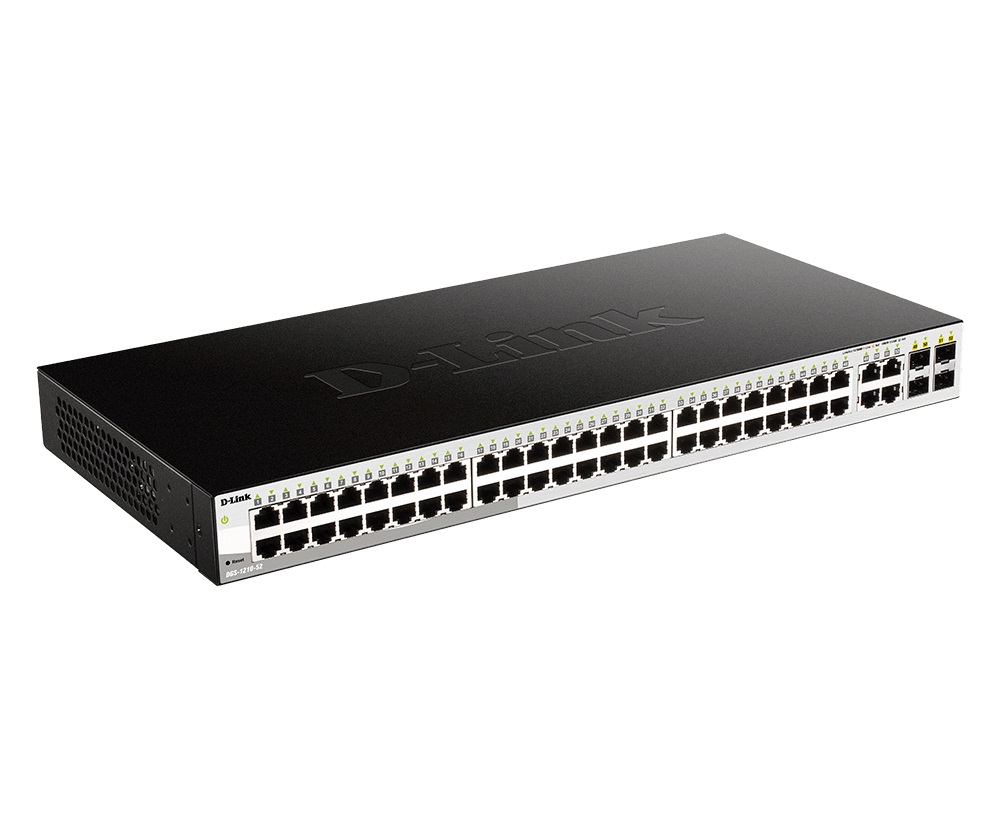 D-Link DGS-1210-52 Switch di Rete Gestito L2 48 Porte Gigabit Ethernet (10/100/1000) con 4 Porte SFP, Full Duplex, Rack 1U, Nero
