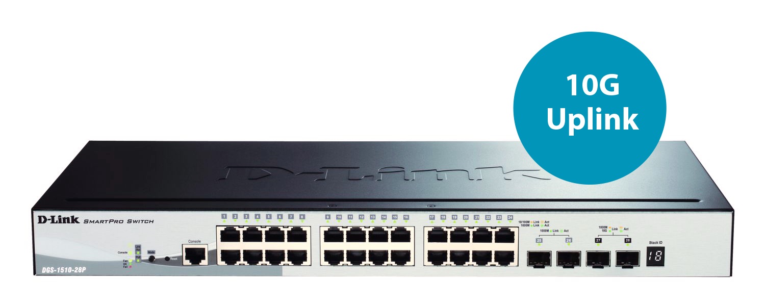 D-Link DGS-1510-28P Switch di rete Gestito L3 24 Porte Gigabit Ethernet PoE con 2 Porte SFP e 2 Porte SFP