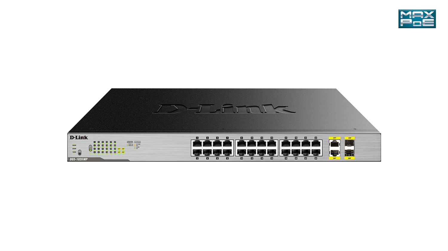 D-Link DGS-1026MP Switch di Rete Non Gestito 26 Porte Gigabit Ethernet (10/100/1000) con Supporto Power over Ethernet (PoE) - Montaggio Rack, Nero/Grigio