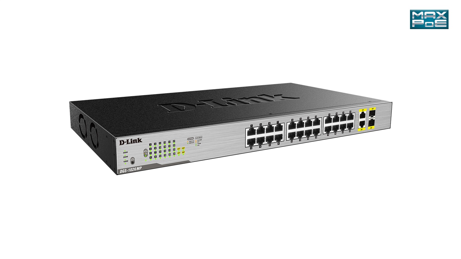 D-Link DGS-1026MP Switch di Rete Non Gestito 26 Porte Gigabit Ethernet (10/100/1000) con Supporto Power over Ethernet (PoE) - Montaggio Rack, Nero/Grigio