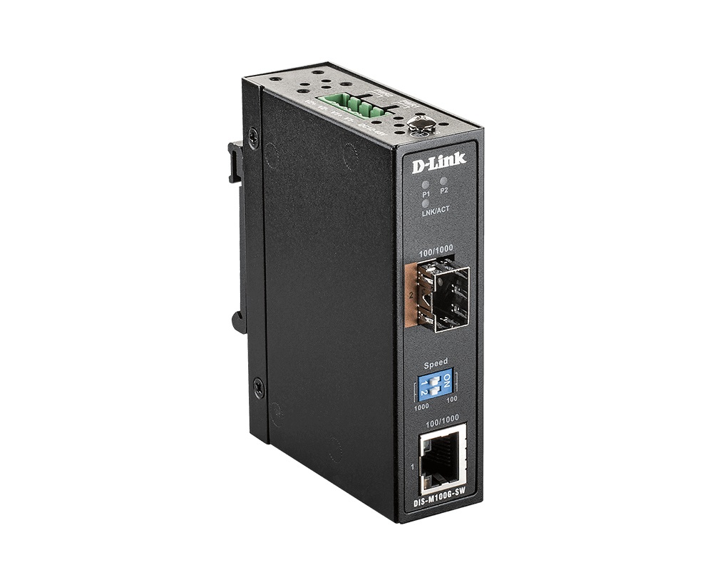 D-Link DIS-M100G-SW Convertitore Multimediale di Rete 4000 Mbit/s Modalità Multipla e Singola, Nero, 10/100/1000 Mbps, SFP, Industrial