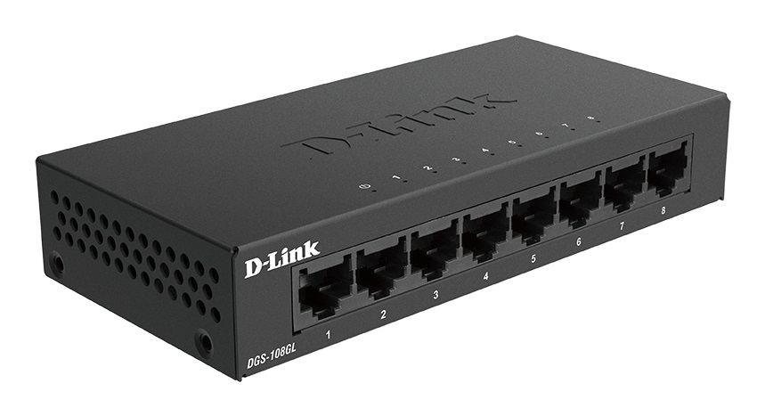 D-Link DGS-108GL Switch Unmanaged 8 Porte Gigabit Ethernet (10/100/1000) con Struttura in Metallo e Design Senza Ventole