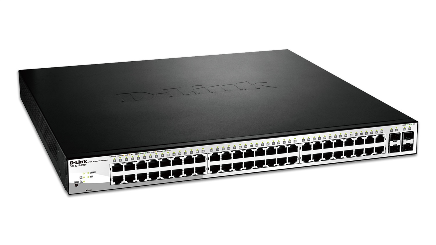 D-Link DGS-1210-52MP Switch Gestito L2 Gigabit Ethernet 48 Porte (10/100/1000) con Supporto Power over Ethernet (PoE) - 370W, Rack 1U, Nero e Grigio