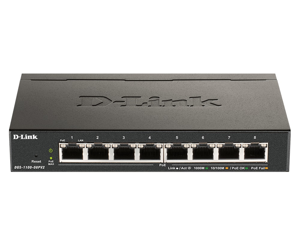 D-Link DGS-1100-08PV2 Switch Gestito L2/L3 Gigabit Ethernet 8 Porte PoE 64W con Supporto VLAN e QoS