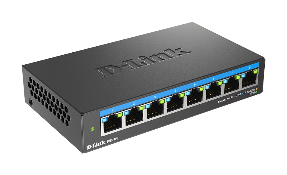D-Link DMS-108 Switch Non Gestito L2 8 Porte 2.5G Ethernet (100/1000/2500) Nero - Compatto e Senza Ventola