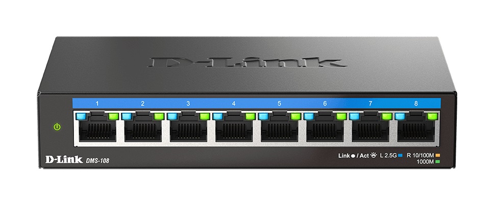 D-Link DMS-108 Switch Non Gestito L2 8 Porte 2.5G Ethernet (100/1000/2500) Nero - Compatto e Senza Ventola