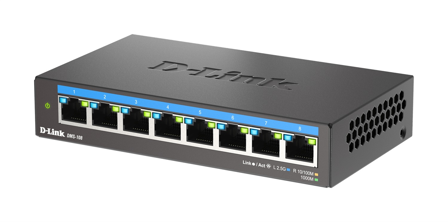 D-Link DMS-108 Switch Non Gestito L2 8 Porte 2.5G Ethernet (100/1000/2500) Nero - Compatto e Senza Ventola