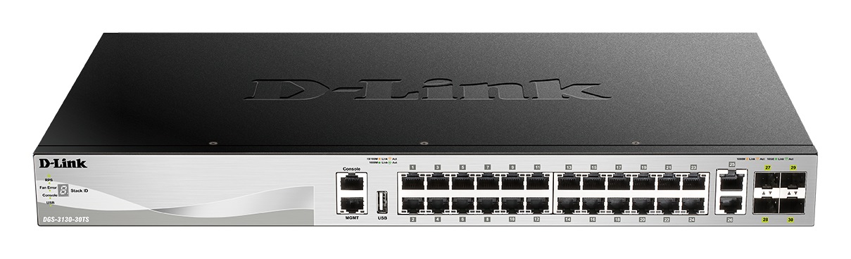D-Link DGS-3130-30TS/E Switch di Rete Gestito L3 con 24 Porte Gigabit Ethernet (10/100/1000) e 1 Porta USB 2.0 - Grigio