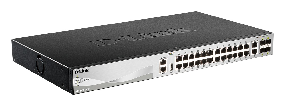 D-Link DGS-3130-30TS/E Switch di Rete Gestito L3 con 24 Porte Gigabit Ethernet (10/100/1000) e 1 Porta USB 2.0 - Grigio