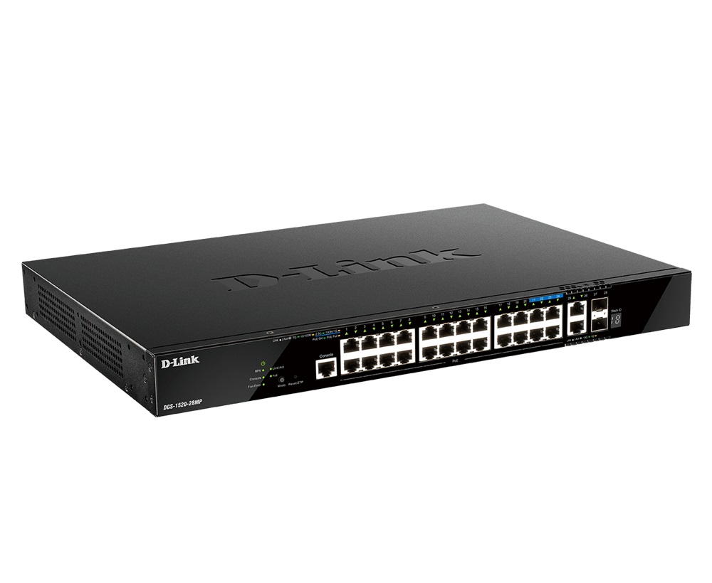 D-Link DGS-1520-28MP/E Switch Gestito L3 Gigabit Ethernet 28 Porte PoE 4 Porte 2.5G e 2 Porte 10G SFP Rack 1U Nero