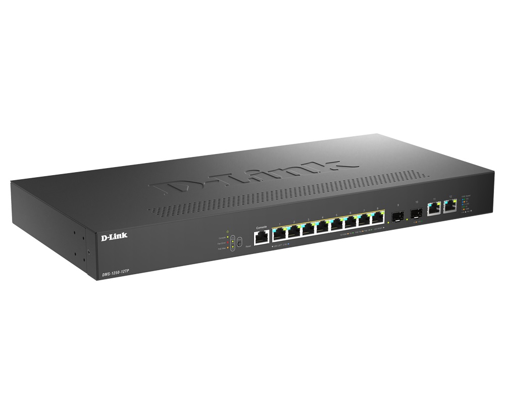 D-Link DMS-1250-12TP/E Switch di rete Gestito 2.5G Ethernet (100/1000/2500) con 12 Porte RJ-45 e Supporto Power over Ethernet (PoE) - Nero