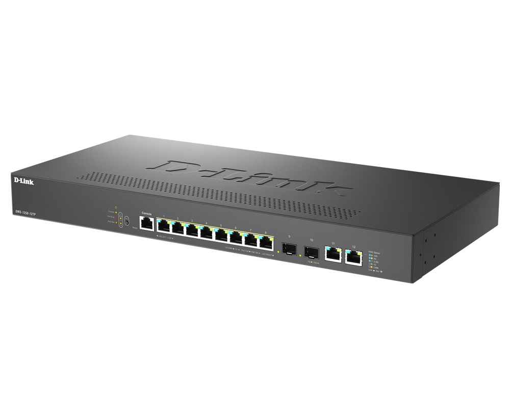 D-Link DMS-1250-12TP/E Switch di rete Gestito 2.5G Ethernet (100/1000/2500) con 12 Porte RJ-45 e Supporto Power over Ethernet (PoE) - Nero
