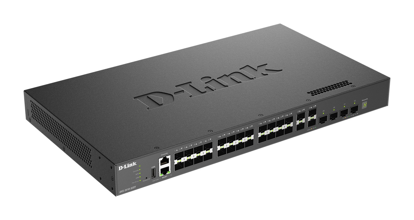 D-Link DXS-3410-32SY Switch di Rete Gestito L3 Nero con 28 SFP e 4 SFP28, Capacità di Commutazione 760 Gbit/s, Montaggio Rack