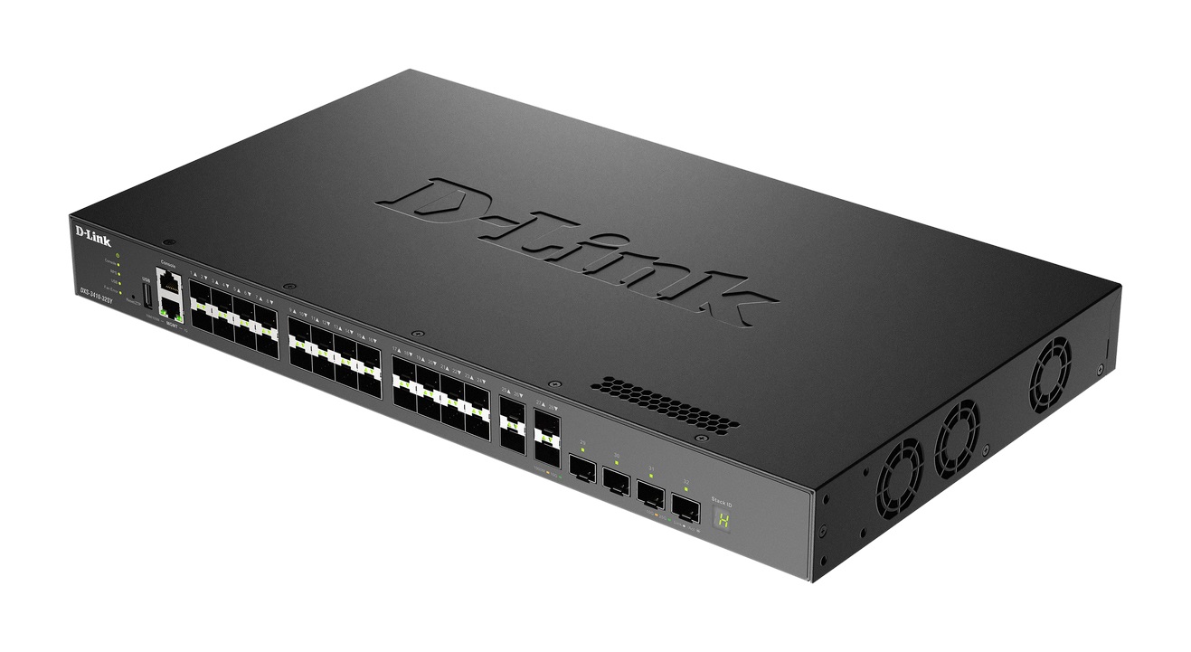 D-Link DXS-3410-32SY Switch di Rete Gestito L3 Nero con 28 SFP e 4 SFP28, Capacità di Commutazione 760 Gbit/s, Montaggio Rack