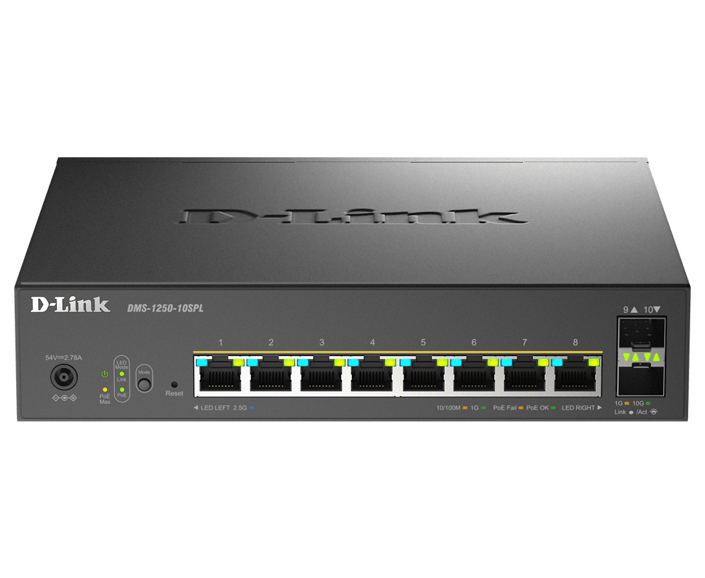 D-Link DMS-1250-10SPL Switch Gestito 2.5G Ethernet con 10 Porte, Supporto Power over Ethernet (PoE), Montaggio Rack