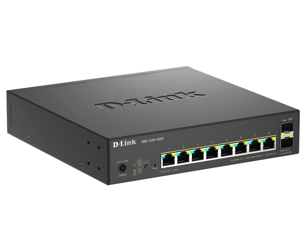 D-Link DMS-1250-10SPL Switch Gestito 2.5G Ethernet con 10 Porte, Supporto Power over Ethernet (PoE), Montaggio Rack