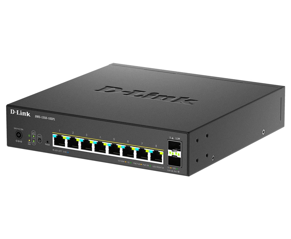 D-Link DMS-1250-10SPL Switch Gestito 2.5G Ethernet con 10 Porte, Supporto Power over Ethernet (PoE), Montaggio Rack