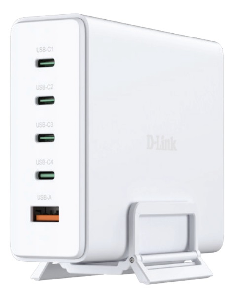 D-Link DCF-241 Caricabatterie GaN 240 W - Stazione di ricarica USB 5 porte (4× USB-C), PD 3.1, QC 4.0/3.0, compatta