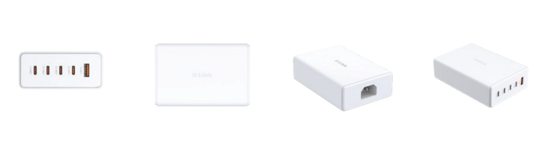D-Link DCF-241 Caricabatterie GaN 240 W - Stazione di ricarica USB 5 porte (4× USB-C), PD 3.1, QC 4.0/3.0, compatta