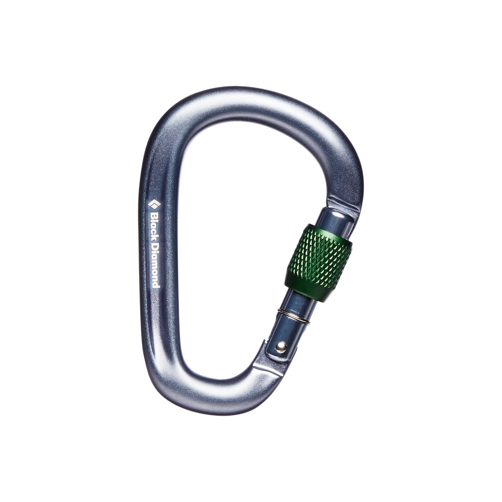 Black Diamond Pearlock Screwgate Carabiner - Moschettone a ghiera A forma di D Verde, Argento, Grigio, Peso 76 gr, Taglia UNI