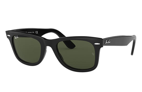 Ray-Ban Wayfarer Classic RB2140 - Occhiali da Sole Nero con Lenti G-15 Verde, Forma Quadrata, Unisex