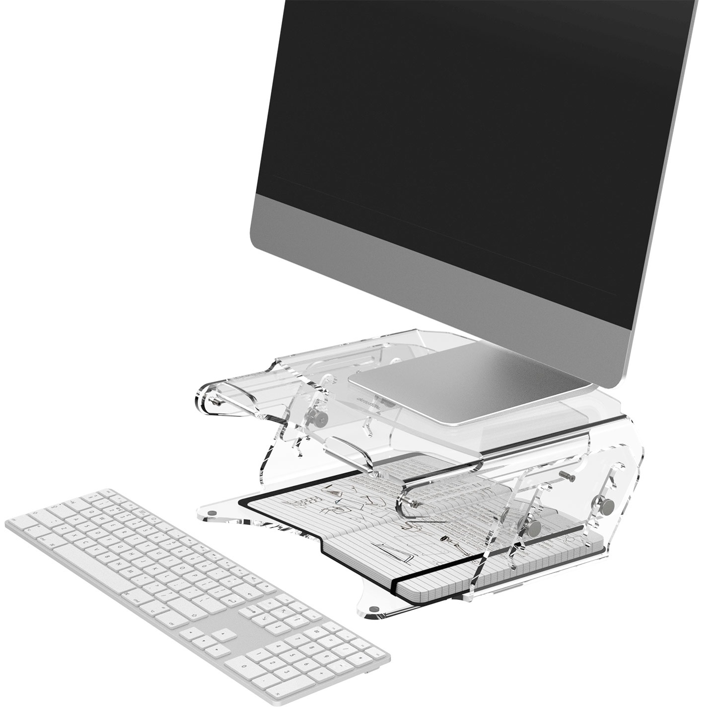 Dataflex Addit Rialzo Monitor - Regolabile 570, Acrilico Trasparente, Supporto Ergonomico fino a 15 kg, Altezza Regolabile 100-160 mm, Portadocumenti Incorporato