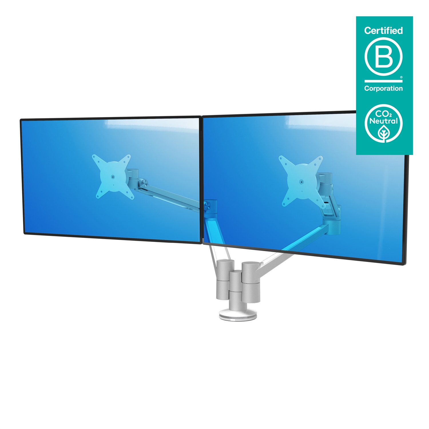 Dataflex Viewlite Plus Braccio Porta Monitor per 2 Monitor - Scrivania 652 - Colore Argento/Bianco - Regolabile in Altezza e Profondità