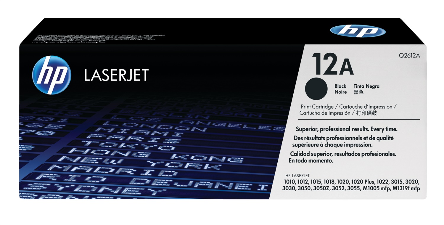 HP Toner originale Q2612A 12A Nero - 2000 pagine per LaserJet 1010/1012/1015/1018/1020/1022/3015/3020/3030