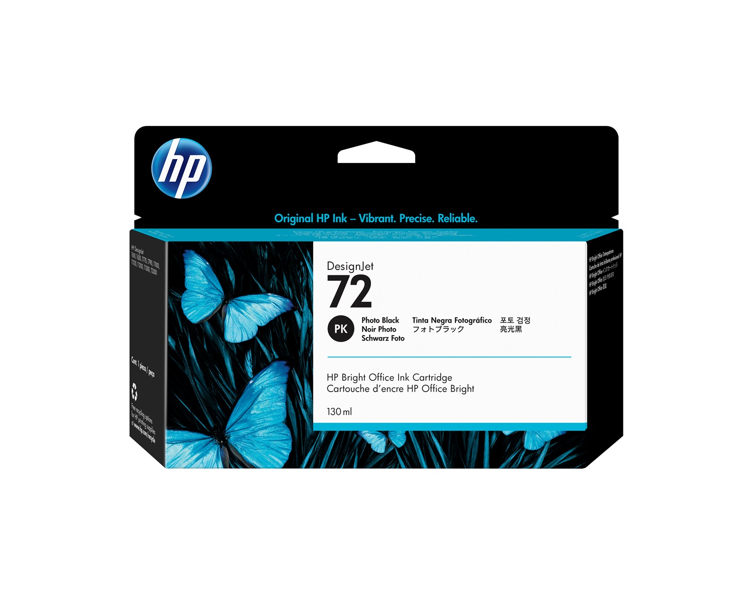HP Cartuccia inchiostro nero fotografico 72, 130 ml - Inchiostro Vivera C9370A, Alta Capacità, Compatibile con DesignJet T610/T1100/T1200