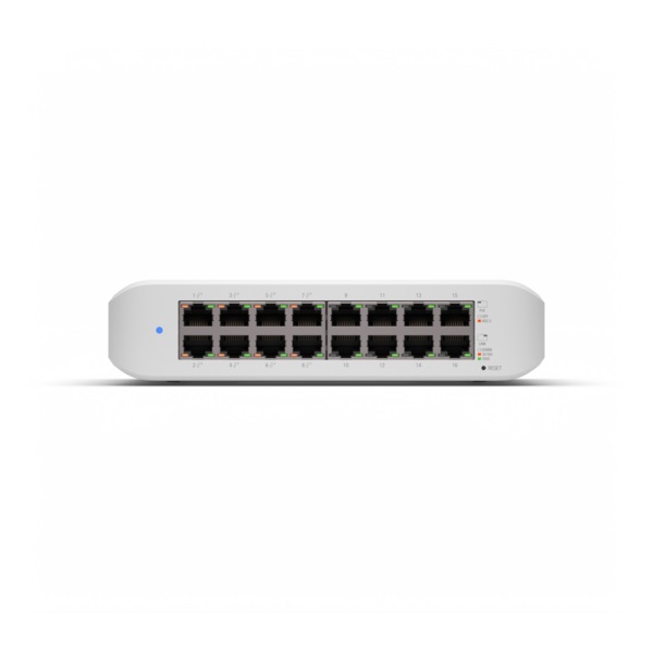 Ubiquiti UniFi Switch Lite 16 PoE - Switch Gigabit Layer 2 con 16 Porte RJ45 (10/100/1000), 8 Porte PoE 802.3at, Potenza Totale 45W, Montabile a Parete, Bianco