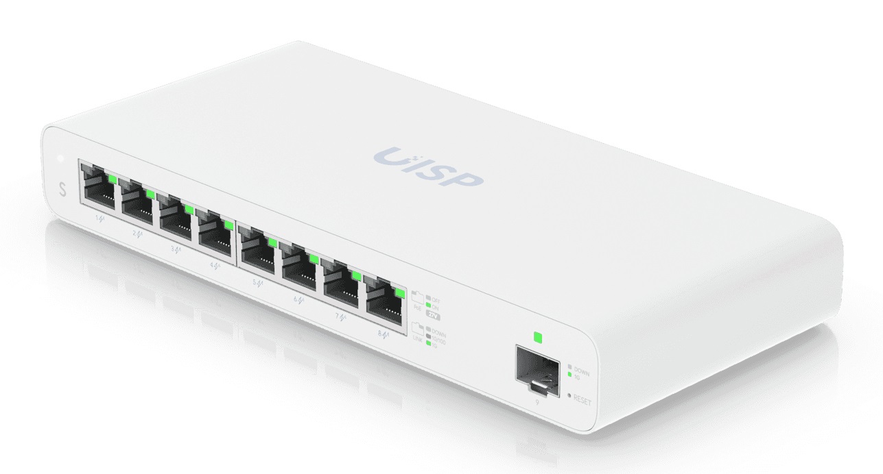Ubiquiti UISP-S Switch Gestito L2 8 Porte Gigabit Ethernet (10/100/1000) con Supporto Power over Ethernet (PoE) Bianco