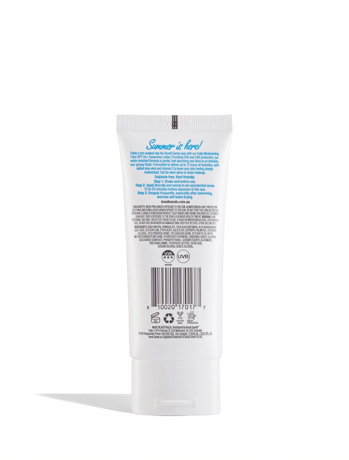 Bondi Sands Lozione Solare per Viso SPF 50 Senza Profumo - 75 ml, Idratante e Resistente all'Acqua