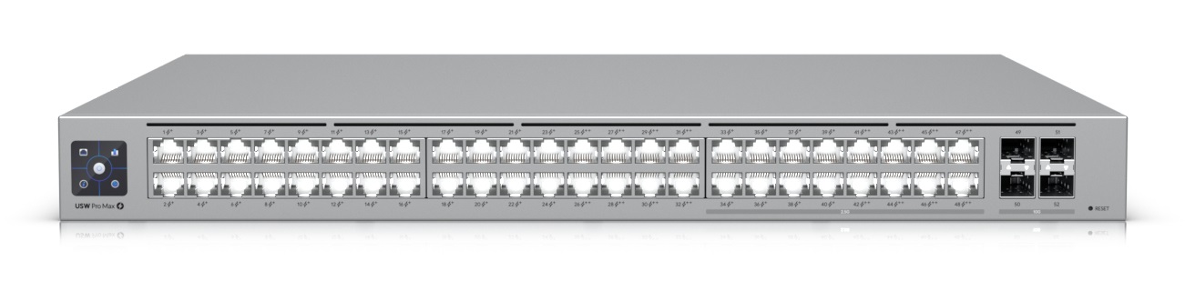 Ubiquiti USW-PRO-MAX-48-POE Switch di rete L3 2.5G Ethernet (100/1000/2500) con 24 porte RJ-45, 4 moduli SFP , supporto Power over Ethernet (PoE) e capacità di commutazione di 224 Gbit/s