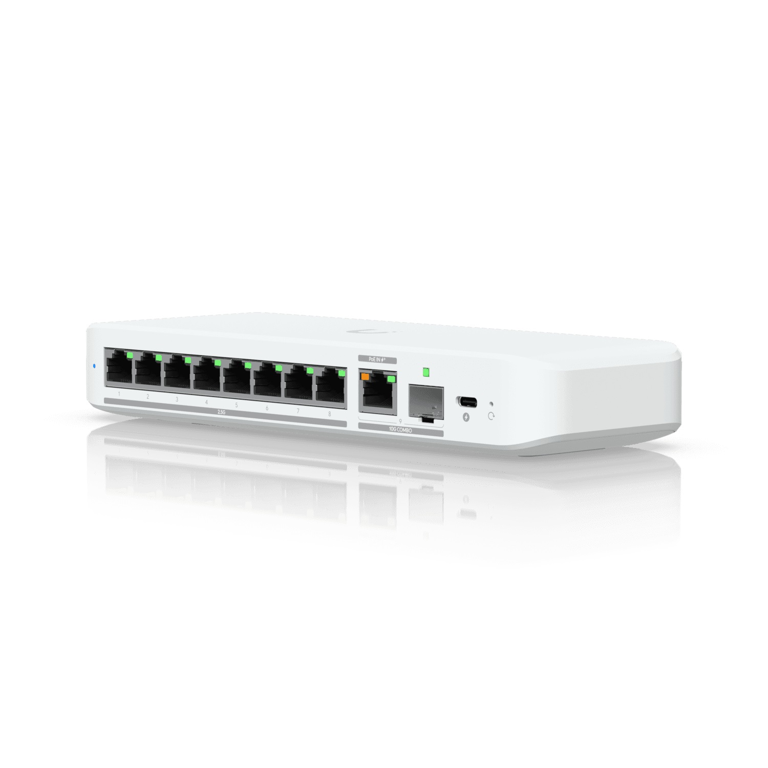 Ubiquiti UniFi Flex 2.5G Switch Gestito L2 con 8 Porte RJ-45 2.5G e 1 Porta RJ-45/SFP - Supporto Power over Ethernet (PoE) - Montaggio da Desktop/Parete - Bianco