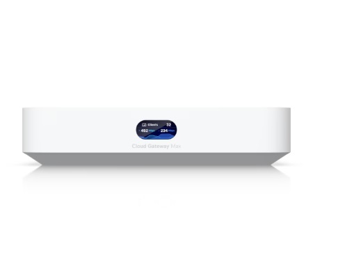 Ubiquiti UCG-Max-NS Cloud Gateway Controller - Velocità Ethernet 10/100/1000/2500 Mbit/s, Colore Bianco, Materiale Policarbonato, Display LCM