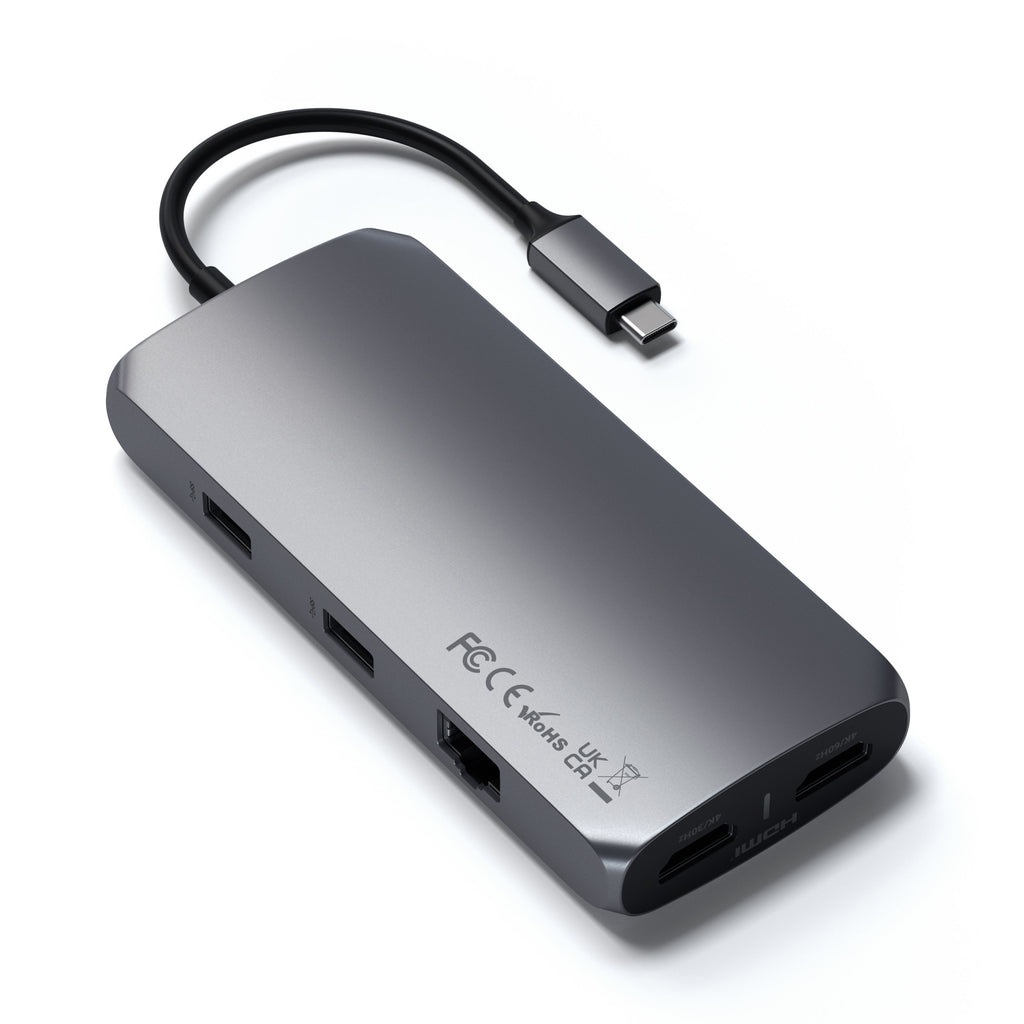 Satechi ST-UCMXAM Hub Multiporta USB-C con Doppio HDMI 4K, Ricarica PD 100W, Gigabit Ethernet, 2 USB-C e 2 USB-A - Compatibile con Mac e Windows