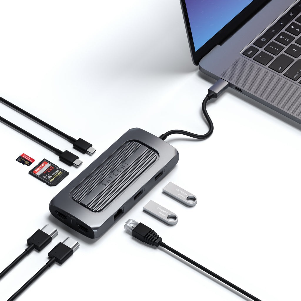 Satechi ST-UCMXAM Hub Multiporta USB-C con Doppio HDMI 4K, Ricarica PD 100W, Gigabit Ethernet, 2 USB-C e 2 USB-A - Compatibile con Mac e Windows